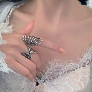 Oxidized Silver Butterfly Ring Set