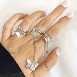 Elegant Butterfly 4-Finger Ring Set – Adjustable, Stylish & Trendy