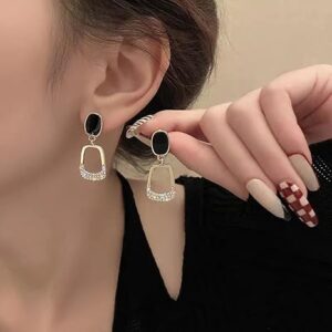 Stylish Black Stone Hanging Earrings with Sparkling Rhinestones