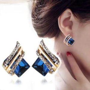 Crystal Stud Earrings with Gold & Diamond Accents – Elegant Party Jewelry