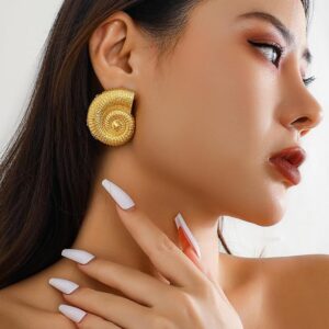 Statement Spiral Shell Earrings – Bold Gold Textured Design for Women | Fashion Party Wear Jewelry